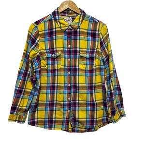 Old Navy Womens Button Plaid Shirt L Multicolor Front Pockets‎ Y2K Retro Grunge
